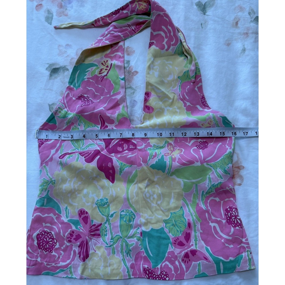 Lilly Pulitzer Halter Top Small Vtg White Label Butterfly Floral Resort Beach - Picture 6 of 8